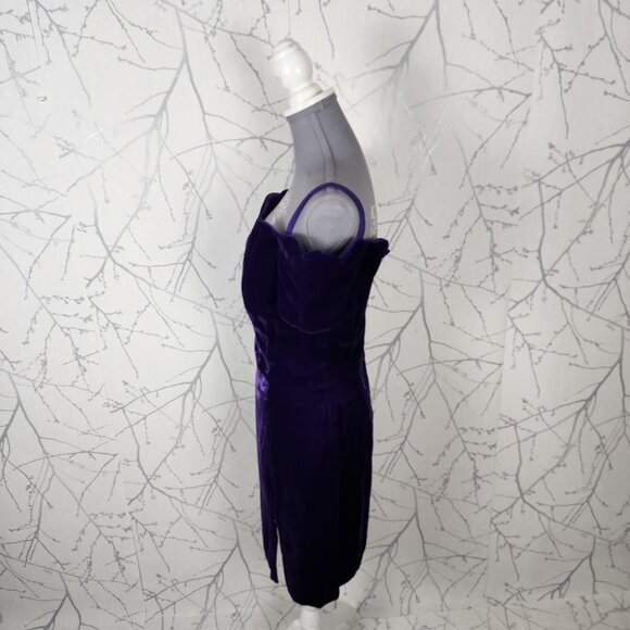 Nu Mode VTG Purple Velvet Off Shoulder Sweetheart Cocktail Dress - Picture 3 of 6